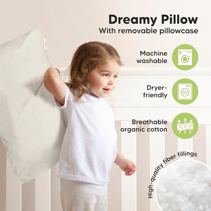 KeaBabies Organic Toddler Pillow with Pillowcase, Jumbo 14X20 - Soft Cotton Toddler Pillows for Sleeping - Machine Washable - Perfect for Travel, Toddler Bed Set (Clay) - color: Clay