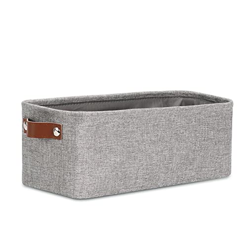 DULLEMELO Fabric Bathroom Storage Bin with Leather Handles, Narrow Organizer for Towels, Toilet Paper Rolls, Storage Basket for Back of Toilet, Vanities, Shelves & Cabinets (Gray) - color: Gray, size: Narrow-15"x6"x5.5"
