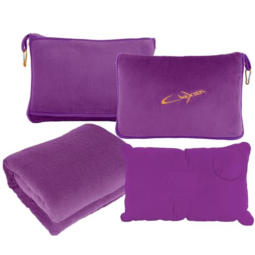 Travel Blanket & Pillow Set, 300 GSM Soft Fleece, 60x43 Inches, 3-in-1 Airplane Blanket, Travel Pillow and Blanket Set, Travel Blanket Airplane Compact with Bag, Travel Essentials, Violet - color: Violet-1