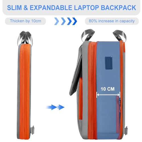 ZINZ Slim & Expandable Laptop Backpack 15.6 16 17 inch Travel Business Backpack Water-Resistant Daypack for Men and Women，Gray orange - color: G01og01