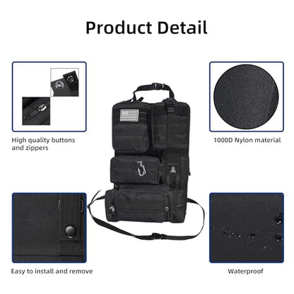 Tactical Car Seat Back Organizer,Tactical Molle Seat Back Organizer with 6 Detachable Molle Pouch,Universal Fits for Car Truck Jeep Vehicle Black - color: Black