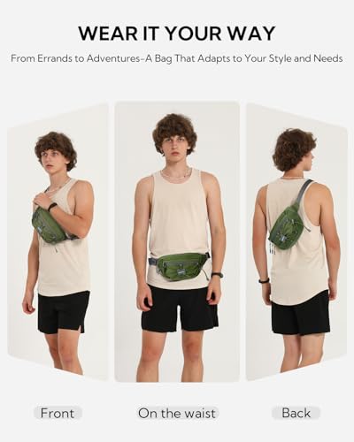 WATERFLY Lightweight Small Fanny Pack: 1.5L Mini Slim Crossbody Waist Belt Hip Bag with RFID Blocking, Anti-Theft & Water Resistant Pouch for Women Men Travel Hiking Running Walking EDC - color: Green