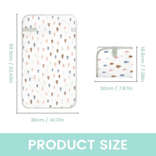 Mommy's Choice Portable Baby Changing Pad, Waterproof & Wipeable Diaper Changing Mat, Travel Essential for Newborn, Baby Boy Girl Registry Must-Haves, Cambiador de Bebé Portátil（Raindrops）
