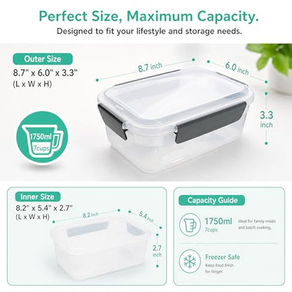 YORY 7 cup Plastic Food Storage Containers with Lids Nestable Freezer Dishwasher Safe Rectangle Meal Prep Container Set,5-Pack - size: 7 cups