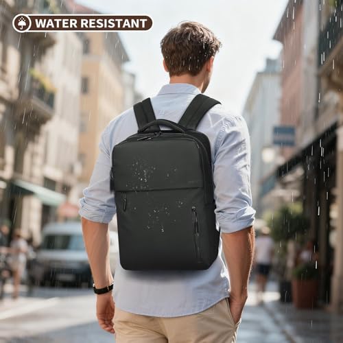 Lightweight Commute Backpack for Men & Women, Water-Resistant Travel Daypack with 15.6-Inch Laptop Compartment & Anti-Theft Pockets, Black - color: Black