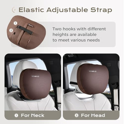 Coverado Leather Car Headrest Pillow Car Neck Pillow with Adjustable Strap, Head Support Rest Driver Relax Head Muscles Relieve Driving Fatigue, Breathable & Removable Cover, Coffee - color: Coffee, size: 1 Piece