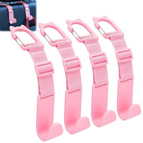 Amooca Car Headrest Hooks 4 Pack Adjustable Universal Fit Auto Seat Back Organizer Storage Hanger Purse Bags Holder with Clip Pink - color: Pink