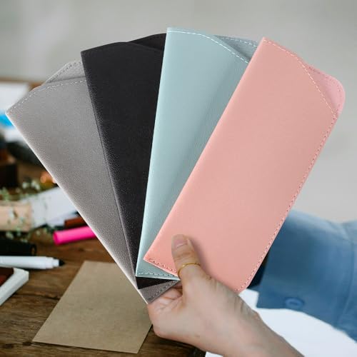 4 Packs Soft Eyeglass Cases Portable Pu Leather Glasses Pouch Squeeze Top Sunglass Case for Women Men - color: Pink, Blue, Grey, Black