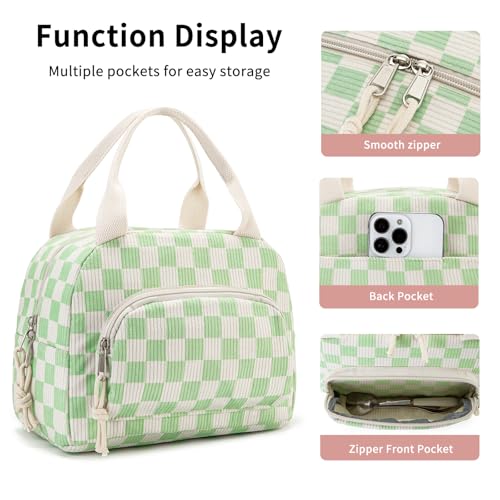 Lunch Bag Women Lunch Box for Women Adult Cute Insulated Lunch Bag Small Cooler Lunch Tote Bags for Work Picnic Travel (Beige-Light Green Plaid) - color: Beige-Light Green Plaid