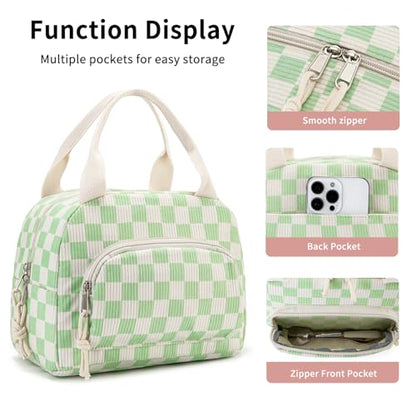 Lunch Bag Women Lunch Box for Women Adult Cute Insulated Lunch Bag Small Cooler Lunch Tote Bags for Work Picnic Travel (Beige-Light Green Plaid) - color: Beige-Light Green Plaid