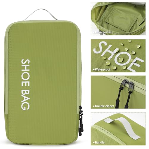 MissBoy Travel Shoe Bags, Set of 2 (Large+Small) Water Resistant Shoe Bag with Zipper & Handle, Foldable Shoe Storage Organizer for Men and Women - Green