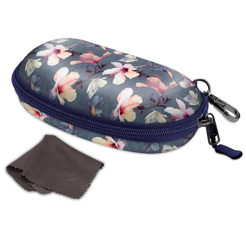 Fintie Sunglasses Case with Carabiner, Hard Shell Shockproof Sport Glasses Cases Travel Zipper Eyeglasses Holder, Blooming Hibiscus - color: Blooming Hibiscus