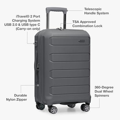 Traveler's Choice Pagosa Hardshell Expandable Luggage with Spinner Wheels, Gray, 2-Piece Set (22/27) - color: Gray, size: 2-Piece Set (22/27)