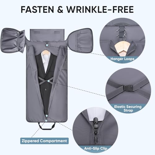 BALEINE Travel Garment Bag, Travel Suit Bag for Men, Water Resistant Carry on Garment Bag for Hanging Clothes, Garment Duffel Bag for Travel Business (Gray-Convertible) - color: Gray-Convertible