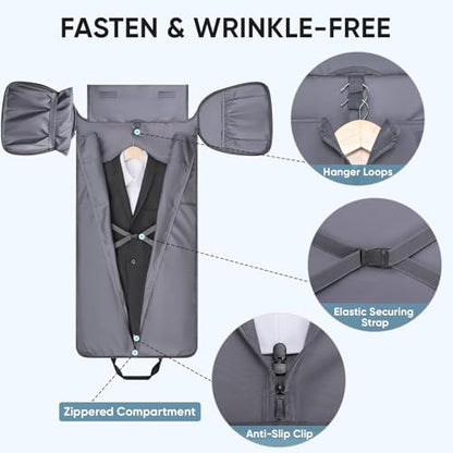 BALEINE Travel Garment Bag, Travel Suit Bag for Men, Water Resistant Carry on Garment Bag for Hanging Clothes, Garment Duffel Bag for Travel Business (Gray-Convertible) - color: Gray-Convertible