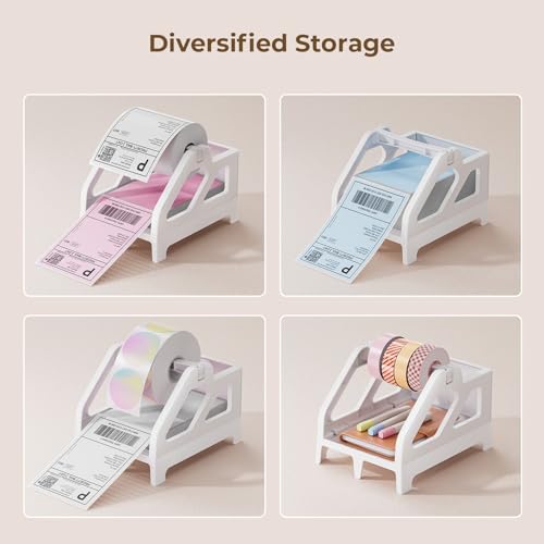 MUNBYN Label Holder for Rolls and Fan-Fold Labels, Thermal Sticker Roll Holder for Desktop Thermal Printer Shipping Supplies Industrial Paper, White - color: White