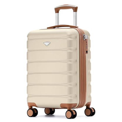 Flight Knight 21.5x15.5x9 Expandable Carry On Suitcase Hardside TSA Lock & USB C Port Lightweight Luggage Silent Double Spinner Wheels Maximum Canada Air Overhead Bag Airlines Approved Cream - color: Cream/Tan, size: 21.5x15.5x9"