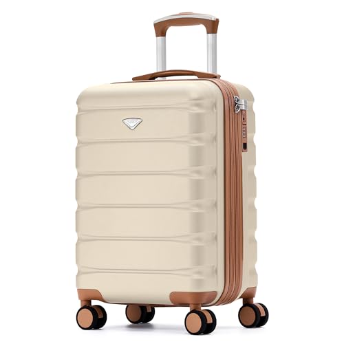 Flight Knight 21.5x15.5x9 Expandable Carry On Suitcase Hardside TSA Lock & USB C Port Lightweight Luggage Silent Double Spinner Wheels Maximum Canada Air Overhead Bag Airlines Approved Cream - color: Cream/Tan, size: 21.5x15.5x9"