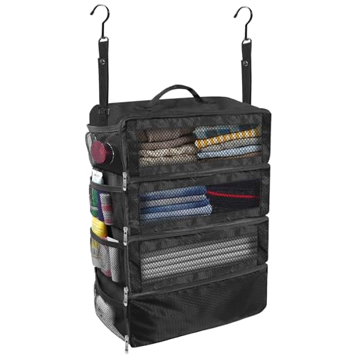 Olosar Suitcase Organizer, Travel Luggage Organizer Portable Hanging Travel Shelves Collapsible Hanging Packing Cubes for Carry on Suitcase - color: Black-M, size: Medium