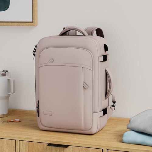 Lumesner Carry on Travel Backpacks, Extra Large 40L Flight Approved Bag for Men & Women,Expandable Suitcase Backpack With 4 Packing Cubes,Water Resistant Luggage Daypack Business Weekender Bag, Pink - color: Pink