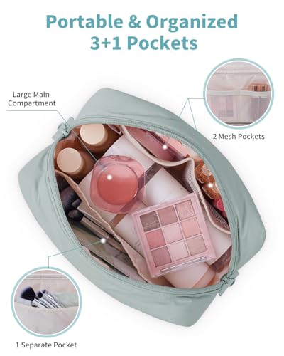 Narwey Puffer Travel Makeup Bag for Women Girl, Quilted Puffy Cosmetic Bag Make Up Bag Organizer, Cute Travel Toiletry Bag for Toiletries (Sage Green) - color: Sage Green