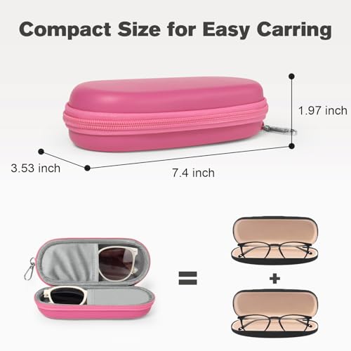 Double Eyeglasses Case, Dual Glasses Sunglasses Organizer with Zipper Closure, Eyewear Storage Box for Men Women Travel - color: Rosepink