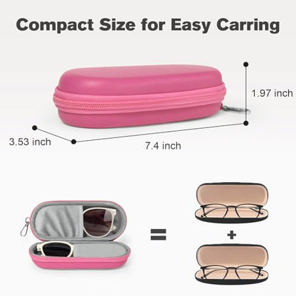 Double Eyeglasses Case, Dual Glasses Sunglasses Organizer with Zipper Closure, Eyewear Storage Box for Men Women Travel - color: Rosepink