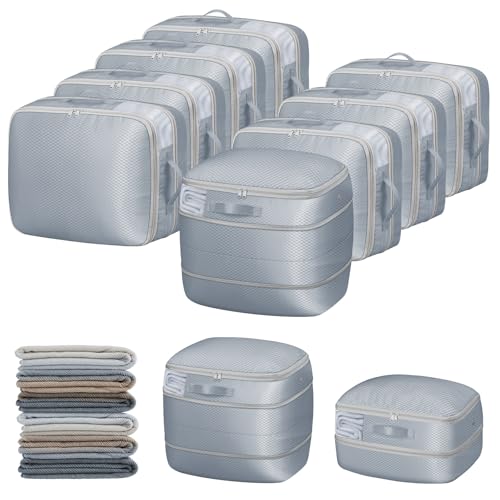 DIMJ Compression Storage Bags 8 Pack - Blanket Storage Bags with Window Zipper, Ultra Space Saving Self Compression Organizer for Puffer Jacket, Bedding, Lightweight Comforter Duvet, Sweater, Sheet - color: Gray, size: 39L x 8 Pack