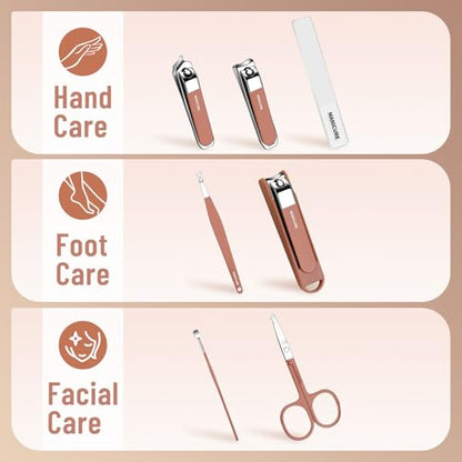 Nail Clippers Set for Men and Women 7 Pieces Stainless Steel Grooming Kits, Fingernail and Toenail Clipper Cutters with Luxurious Travel Case Nail Care Tools Manicure Pedicure Kit, Brown - color: Brown