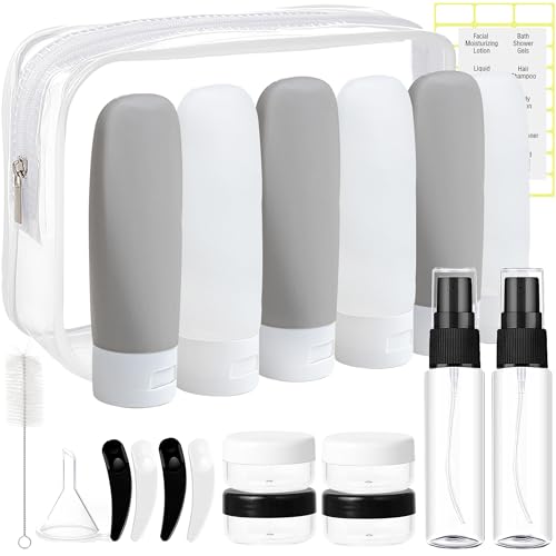 DEWSENSI 20 Pack Travel Bottles Set - TSA Approved Leak Proof Containers Kit for Toiletries - Portable Refillable Accessories for Shampoo, Conditioner, Lotion, Liquids (Black & White) - color: black & white