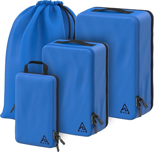4-Piece Luxury Compression Packing Cubes & Bags for Travel – Maximize Space in Luggage with HybridMax Double-Capacity Design, 50 Luggage Tags, Patented Suitcase Organizer Bags, Lifetime Satisfaction - color: Blue, size: 4-piece