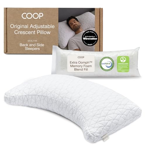 Coop Home Goods Original Crescent Adjustable Pillow, Queen Bed Pillows for Shoulder, Neck & Head Support, Crescent Foam Pillows - Medium Firm for Back & Side Sleeper, CertiPUR-US/GREENGUARD Gold - color: Crescent White, size: Queen