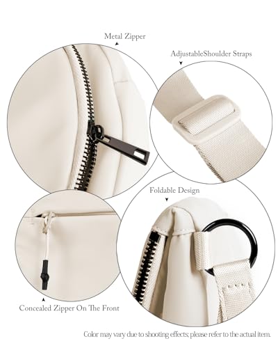 Crescent Bag for Women and Men, Fashion Medium Nylon Folding Crescent Moon Bag Single Shoulder Bag with Adjustable Strap - color: beige