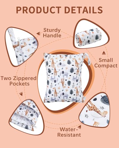 babygoal Animal Wet Dry Bags 3 Pack, Waterproof Travel Bags for Swimsuits, Beach, Pool, Gym,Food Storage and Wet Clothes(Giraffe,Cactus),3LN39-B - color: Neutral color 39