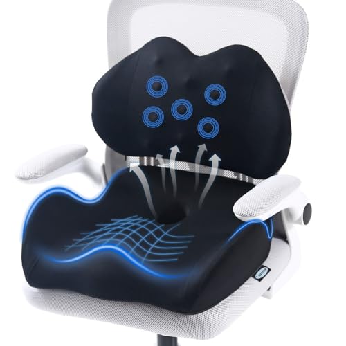Lexeme X Large Memory Foam Seat Cushion Lumbar Support Pillow for Sciatica & Tailbone Pressure Relief Coccyx Pad for Office Chair, Car,Wheelchair,Home,Office - color: Black