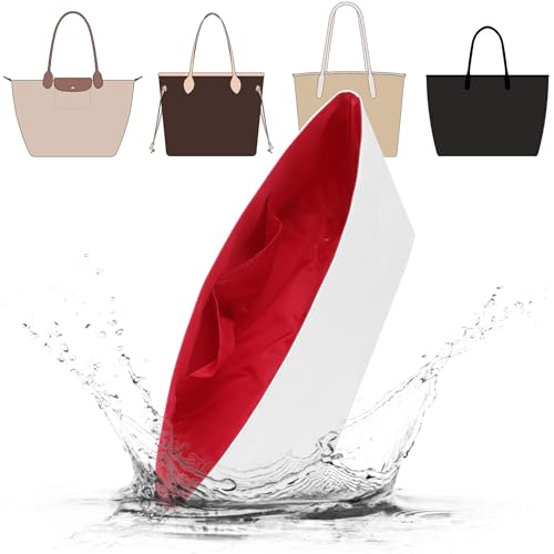 Doxo Upgraded Lv Neverfull PM Organizer Insert, Bag Organizer for Lv Neverfull PM, Dupontpaper Lightweight & Waterproof Purse Insert Organizer with Multi-pockets (White-no zipper) - color: Upgrade DuPont-White-Red(no zipper)-Waterproof, size: Medium