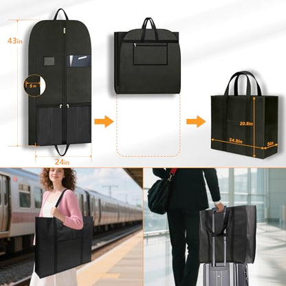 Travel Garment Suit Bag for Hanging Clothes 43", Suit bags for Closet Storage with Pockets Gusseted Garment bag for Men Suits Shirts Tuxedos Dresses Coats, Suit Cover Bags With Handles and Zipper - size: 43" 1PK