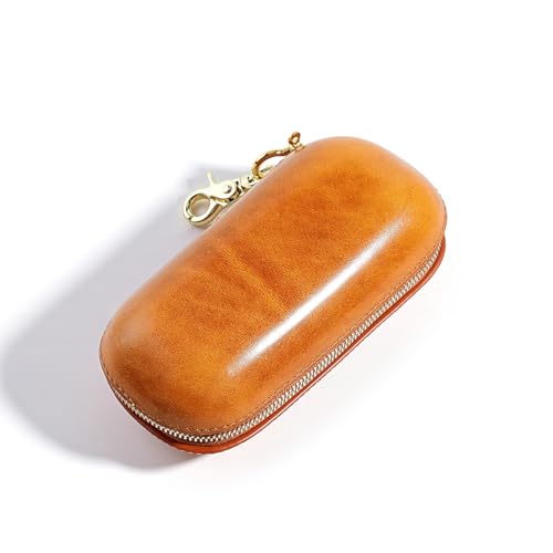Leather eyeglass protective case - Portable travel sunglasses case - Suitable for both men and women - style: Zipper-yellow