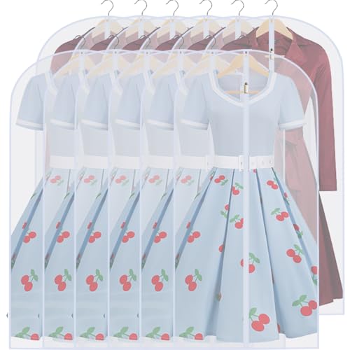 Garment Bags for Hanging Clothes (24''X48'' Set of 12) Suit Bags for Closet Storage Plastic Waterproof Suit Cover Bags with Zipper for Suit, Sweaters, Coat Protector Travel Closet Clothing - color: White-Translucent, size: 24''X48''-12P