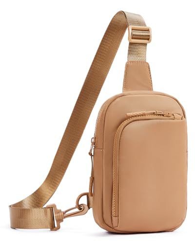 CHOLISS Small Crossbody Bags for Women and Men, Sling Bag for Women and Men Trendy, Fanny Packs Chest Bag with Extended Strap - color: Caramel Brown