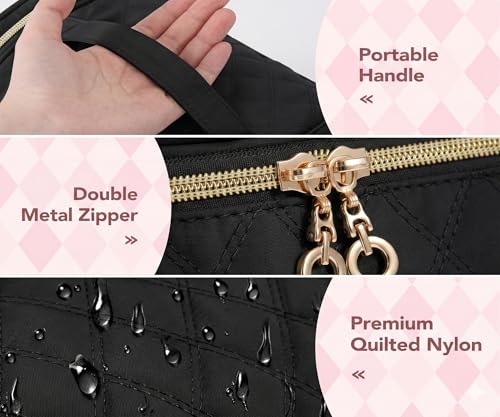 BAGCRAZY Nail Polish Organizer Case, Double Layer Nail Supplies Storage Bag holds 24 Bottles & UV/LED Lamp, Quilted Portable Manicure Travel Case with 8 Pcs Tools, for Nail Tech, Home & Salon, Black - color: Black