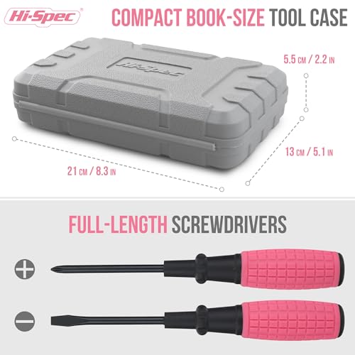 Hi-Spec Mini Tool Kit: Pink Basic Tool Box for College/Dorm, Home & Office DIY. Household Basic Repairs in a Portable Case - color: Pale Pink