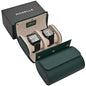 ROSELLE Genuine Leather Watch Roll Travel Case - Watch Roll Case For 2 Watches With Luxury Lining - Protect, Travel,Store, Display Fine Watches (2 slot Green) - color: Green/ White-2