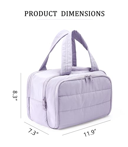 Travel Toiletry Bag for Women, Large Wide-open Puffy Cosmetic Makeup Bag with Wet-Dry Separation, Multi-Pocket Organizer with Carry Handle for Toiletries, Cosmetics, Essentials, Light Purple - color: Light Purple