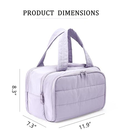 Travel Toiletry Bag for Women, Large Wide-open Puffy Cosmetic Makeup Bag with Wet-Dry Separation, Multi-Pocket Organizer with Carry Handle for Toiletries, Cosmetics, Essentials, Light Purple - color: Light Purple