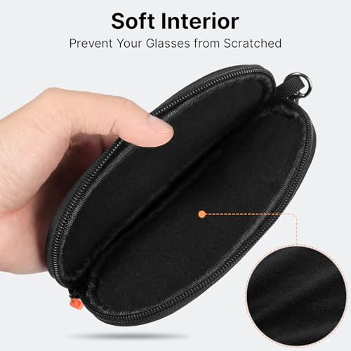 Soft Eyeglasses Case with Clip, Ultra Light Sunglasses Travel Case with Zipper, Portable Eyewear Storage for Men Women - color: Black, style: 1 Pack