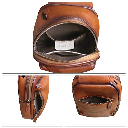 Genuine Leather Small Sling Bag for Women and Men Crossbody Bag Chest Bag Sling Backpack Purses for Hiking Sports Travel - color: Brown