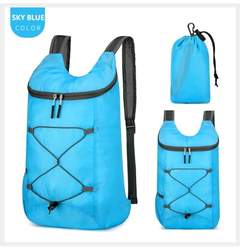 levayhill 16L Foldable Hiking Backpack,Small Packable Daypack, Blue | Lightweight ,Outdoor Collapsible Rucksack,Ultralight Folding Back Pack, Water Repellent, Men Women Travel Gym, Easy Carry-on - color: Blue