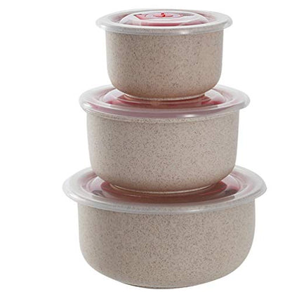 YARNOW Wheat Straw Food Storage Container Set 3-Piece Lightweight Microwave Safe Lunch Bowls with Lids 6.29 Inch Fresh Food Storage Bowls for Kitchen Meal Prep Outdoor Picnic