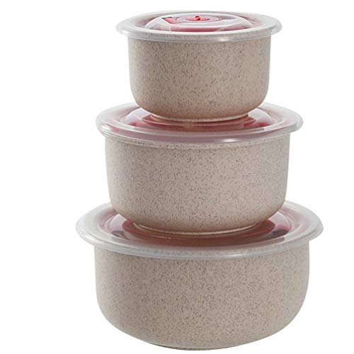 YARNOW Wheat Straw Food Storage Container Set 3-Piece Lightweight Microwave Safe Lunch Bowls with Lids 6.29 Inch Fresh Food Storage Bowls for Kitchen Meal Prep Outdoor Picnic